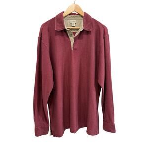 Vintage LL Bean Polo Shirt Men L TBurgundy Pullover Golf Rugby Herringbone Thick